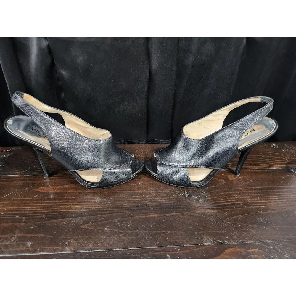 Michael Kors Black Leather Peep Toe Slingback Sandals/Sz. 7M, EUC